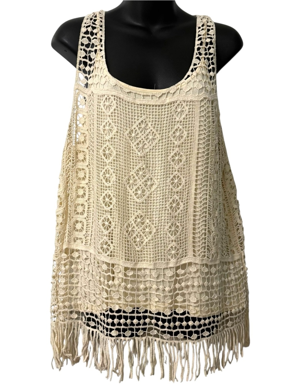 Lauren Ralph Lauren Crocheted Fringe Tank Top size XL